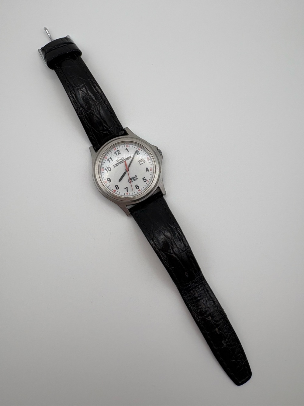 Timex Expedition Stainless Steel Watch with Black Leather Strap